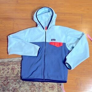 Patagonia Youth Size L 12 Jacket Zip Front Hoodie Blue Snap T Micro D Fleece